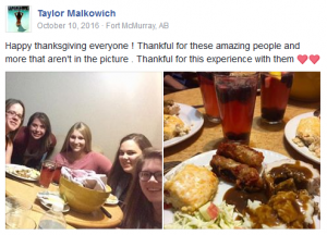 FB post - Taylor with Thanksgiving greetings